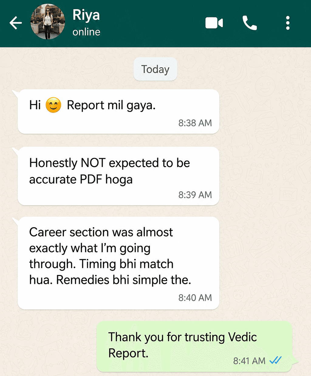 Customer testimonial from Riya