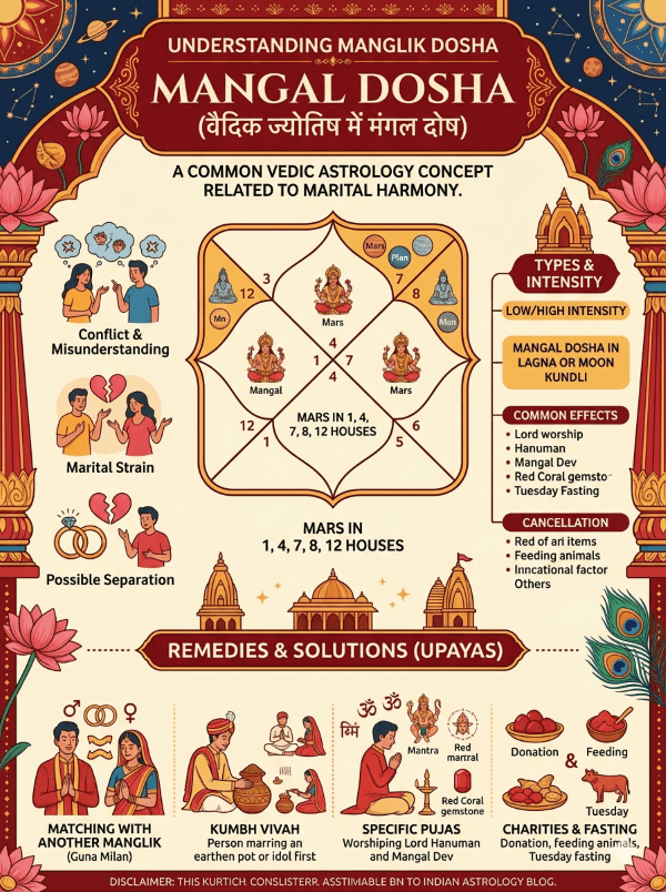 Mangalik Dosha Explained: Meaning, Effects, Myths, and Remedies