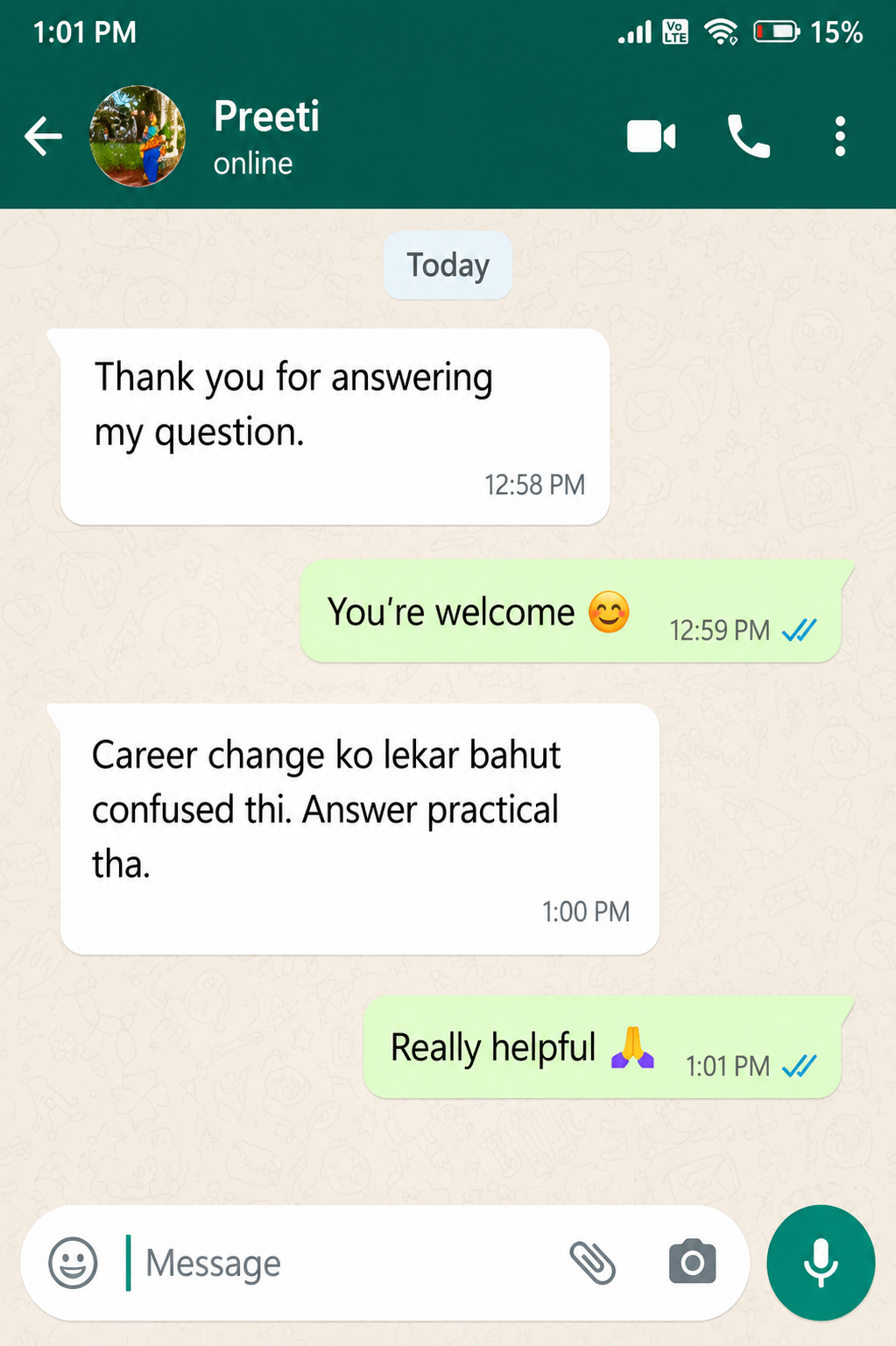 Customer testimonial from Preeti